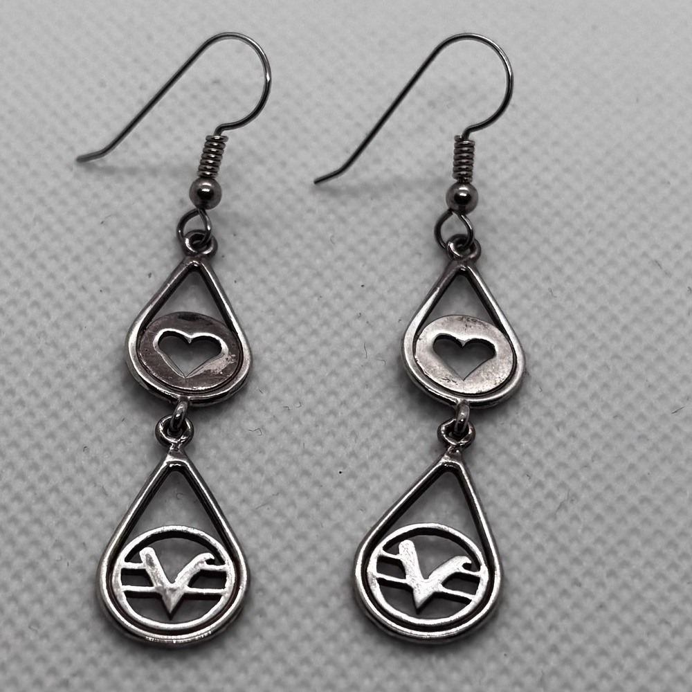 Vintage Hunner Earrings 925 Sterling Silver Dangle Drop Hook Signed - Picture 4 of 10